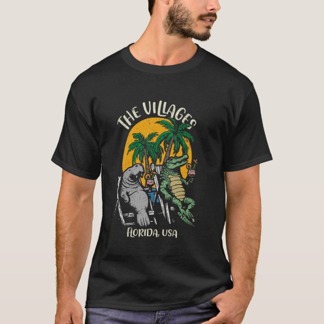 Camiseta Vilas da Flórida EUA Funny Manatee e Alligator D (Frente)
