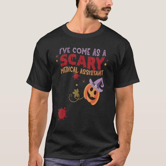 Camiseta Vim como assistente médico assustador Halloween C (Frente)