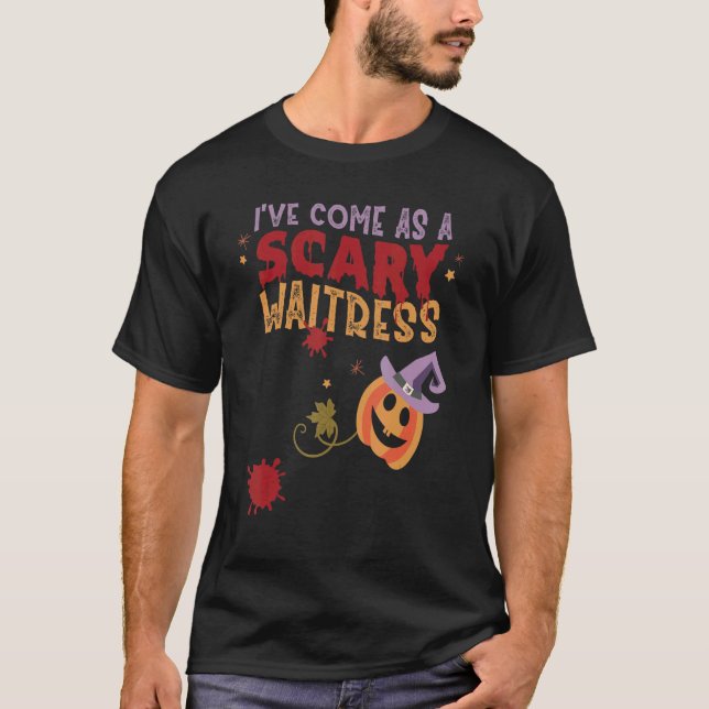 Camiseta Vim como uma Piada de Garçonete assustadora Hallow (Frente)
