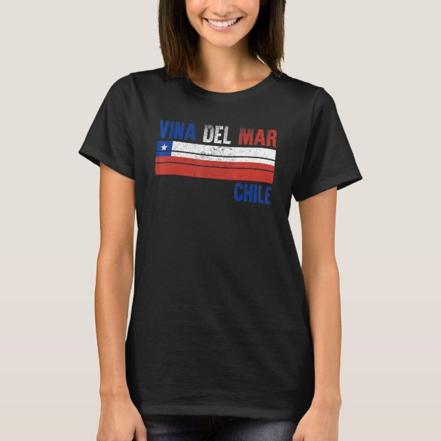 Camiseta Vina Del Mar Chile Bandeira Mulheres chilenas Cria (Frente)