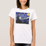 Camiseta Vincent Van Gogh - A Noite Estrelada Arte Fina<br><div class="desc">A Noite Estrelada de Vincent Van Gogh. Óleo sobre tela de 1889, A Noite Estrelada foi pintada enquanto Van Gogh estava no asilo em Saint-Remy, França, e é considerada uma de suas maiores obras-primas. Embora seja uma cena noturna, foi pintada durante o dia e representa a vista da janela do...</div>