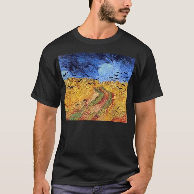 Camiseta Vincent Van Gogh - Campo de trigo com Corvos Negro (Frente)