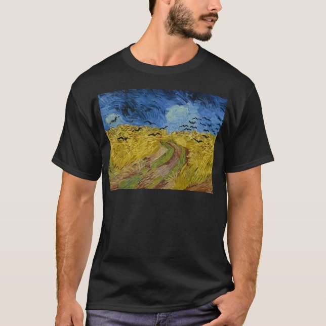 Camiseta Vincent van Gogh - campo de trigo com pintura dos (Frente)