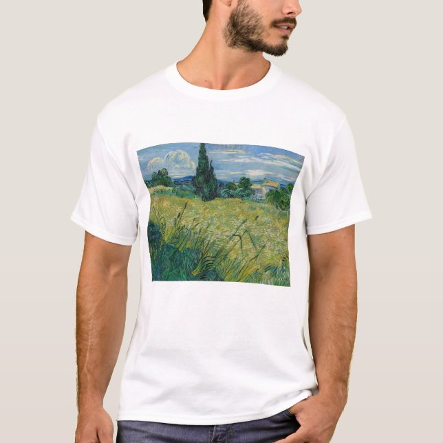 Camiseta Vincent Van Gogh, Campo de Trigo Verde com Cypress (Frente)