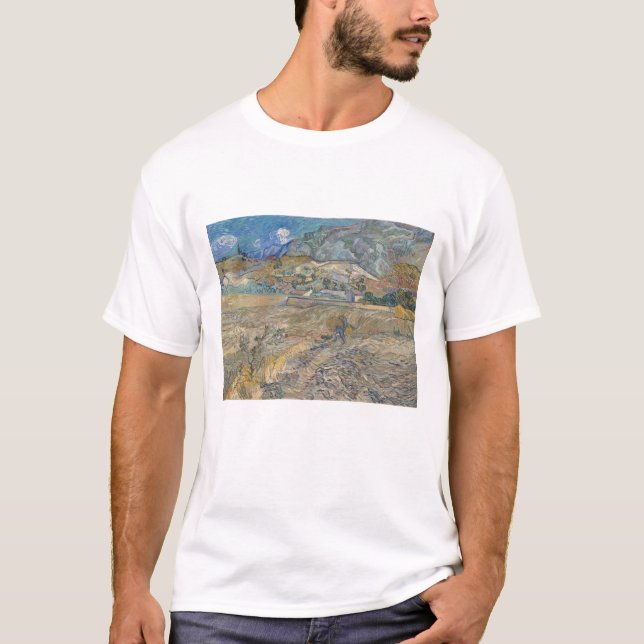 Camiseta Vincent Van Gogh, campo fechado com camponês (Frente)