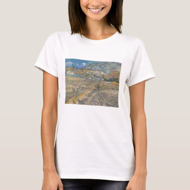 Camiseta Vincent Van Gogh, campo fechado com camponês (Frente)