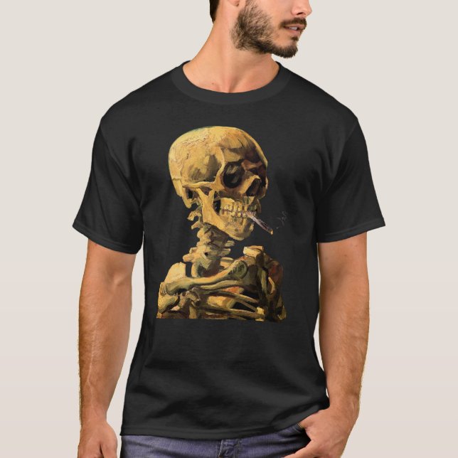 Camiseta Vincent Van Gogh - Crânio Com Cigarro Queimado (Frente)