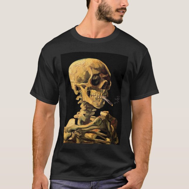 Camiseta Vincent Van Gogh - Crânio Com Cigarro Queimado (Frente)