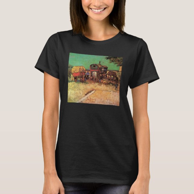Camiseta Vincent van Gogh - Encampamento de ciganos caravan (Frente)