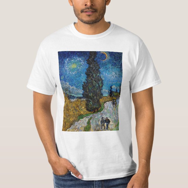 Camiseta Vincent van Gogh - Estrada com Cypress e Star (Frente)