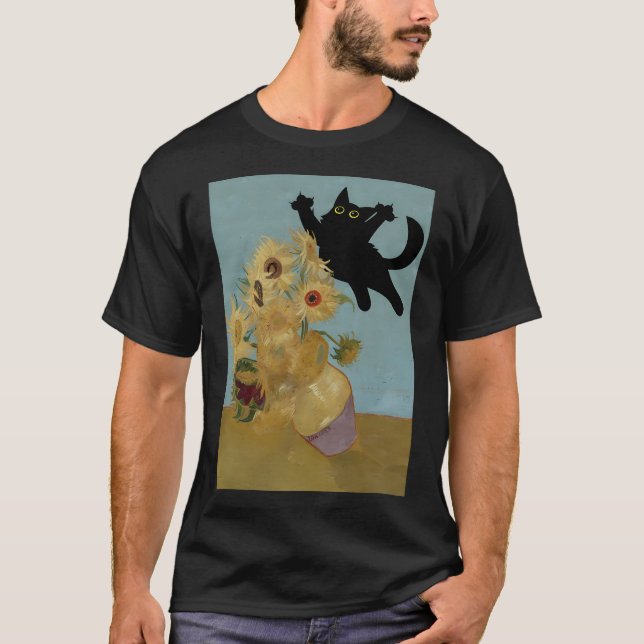 Camiseta Vincent Van Gogh Flowers Cat (Frente)