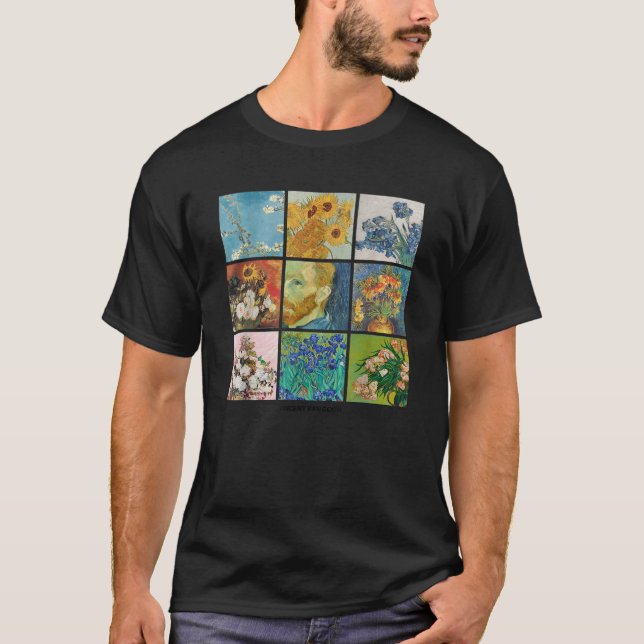 Camiseta Vincent Van Gogh Flowers Grid Apos impressionismo  (Frente)