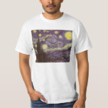 Camiseta Vincent van Gogh - Noite Estrelada<br><div class="desc">Starry Night (1889), por Vincent van Gogh, é um apos impressionismo de pintura paisagística de arte. Uma vista de uma cidade num vale à noite com as nuvens a girar, as estrelas a brilhar e uma bela lua ouro amarela. Foi pintado durante o dia pela memória e é a pintura...</div>