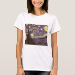 Camiseta Vincent van Gogh - Noite Estrelada<br><div class="desc">Starry Night (1889), por Vincent van Gogh, é um apos impressionismo de pintura paisagística de arte. Uma vista de uma cidade num vale à noite com as nuvens a girar, as estrelas a brilhar e uma bela lua ouro amarela. Foi pintado durante o dia pela memória e é a pintura...</div>