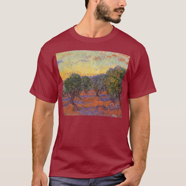 Camiseta Vincent van Gogh - Olive Grove, Orange Sky (Frente)