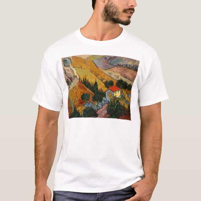 Camiseta Vincent van Gogh | Paisagem com House & Plowman (Frente)
