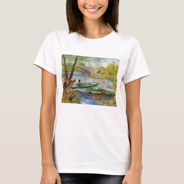 Camiseta Vincent Van Gogh, pescando na Primavera (Frente)