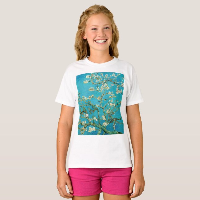 Camiseta Vincent Van Gogh pintando Flores de Amendoeira (Frente Completa)