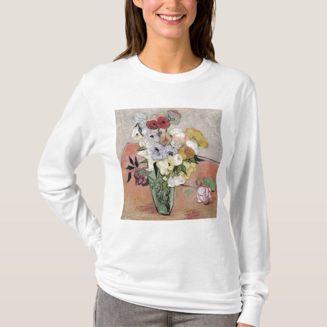 Camiseta Vincent van Gogh | Rosas e anêmonas, 1890 (Frente)