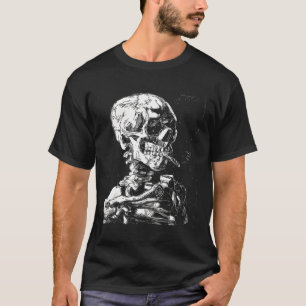 Camiseta Vincent Van Gogh Skull Com Cigarro Skeleton Hal