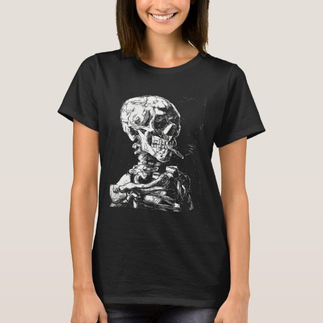 Camiseta Vincent Van Gogh Skull Com Cigarro Skeleton Hal (Frente)