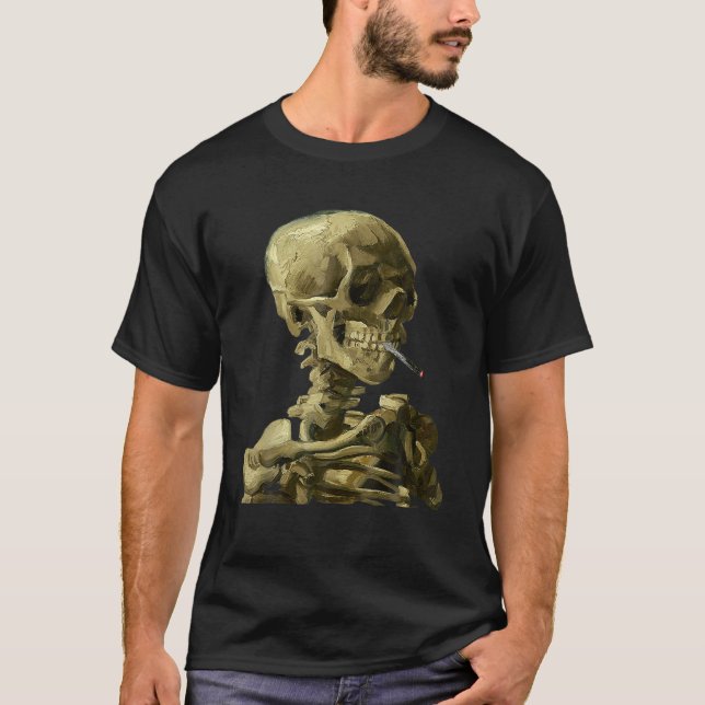 Camiseta Vincent Van Gogh Skull Smoking Cigarette Skeleton (Frente)