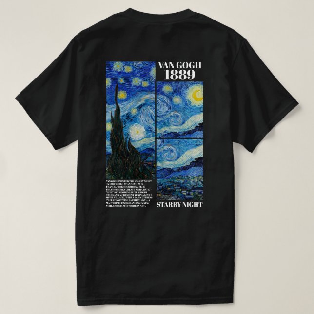 Camiseta Vincent Van Gogh Starry Night 1889 Art T-Shirt (Verso do Design)