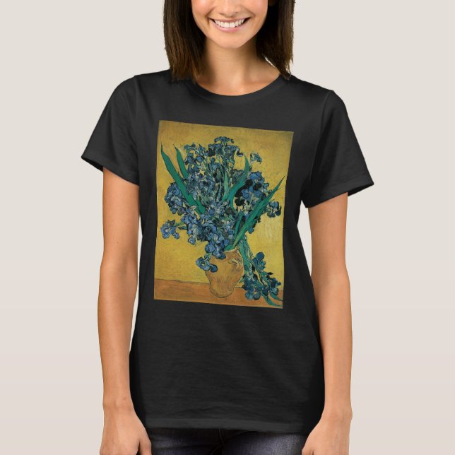 Camiseta Vincent van Gogh - Vaso com Íris Fundo Amarelo (Frente)