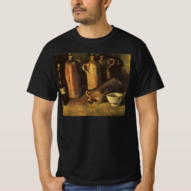 Camiseta Vincent van Gogh - Vida Estática com 4 Garrafas Pe (Frente)