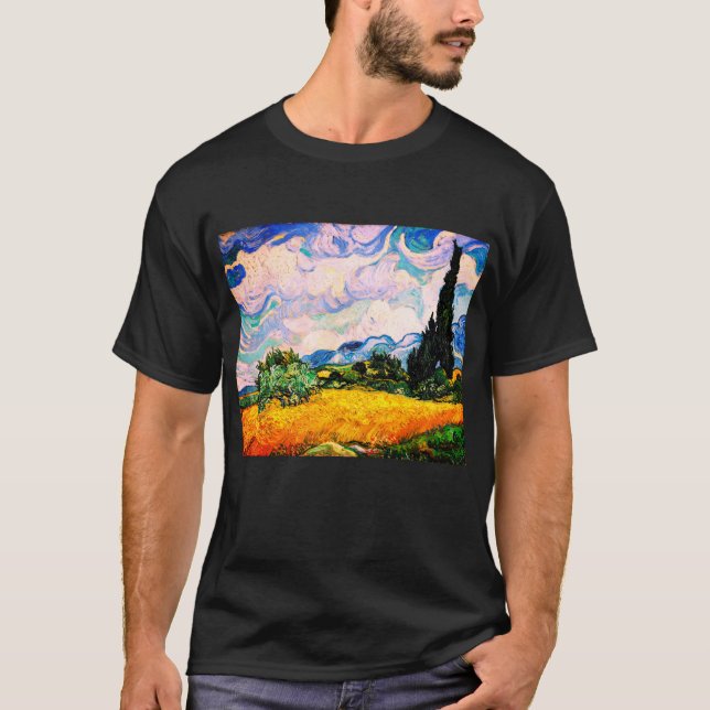 Camiseta Vincent Van Gogh Wheat Field com Cyprestes (Frente)