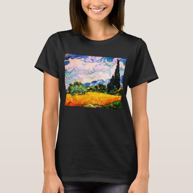 Camiseta Vincent Van Gogh Wheat Field com Cyprestes (Frente)