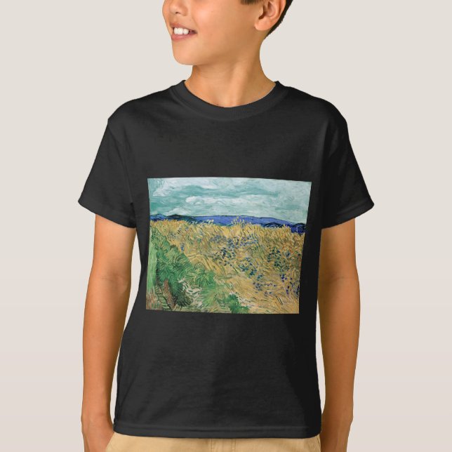 Camiseta Vincent van Gogh Wheatfield com Cornflower (Frente)