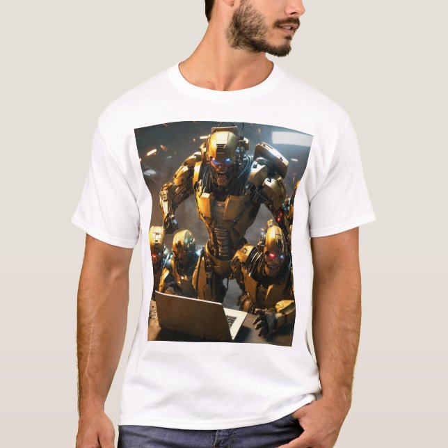 Camiseta Vingadores vs. Cyborgs - Tee de Batalha de Cidade  (Frente)