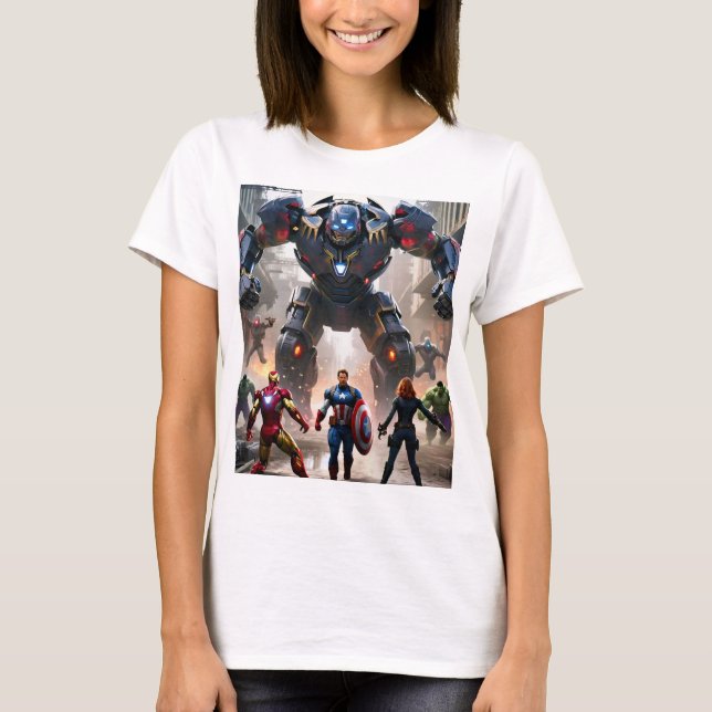 Camiseta Vingadores vs Robôs: Epic Showdown T-Shirt (Frente)