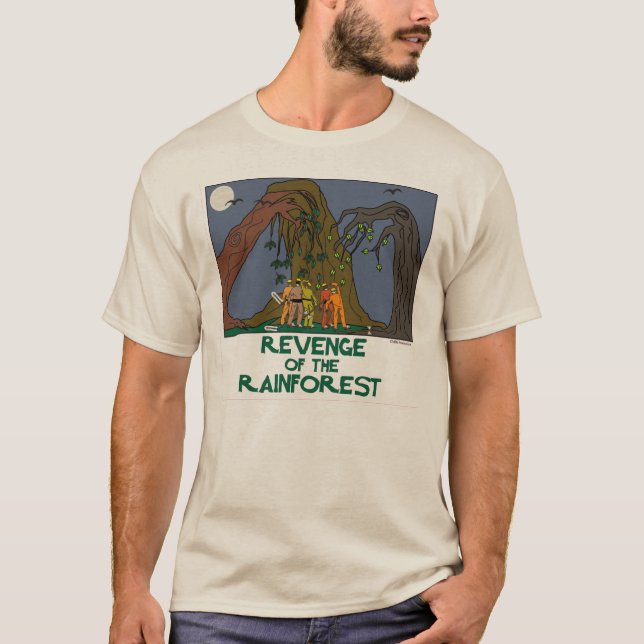 Camiseta Vingança da Floresta Tropical salva árvores da pla (Frente)