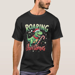 Camiseta Vingando no Natal T Rex Santa Hat Candy Cane