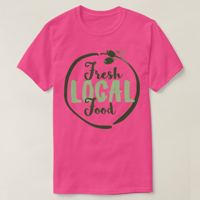 Camiseta Vinheta de Comida local fresca (Frente do Design)