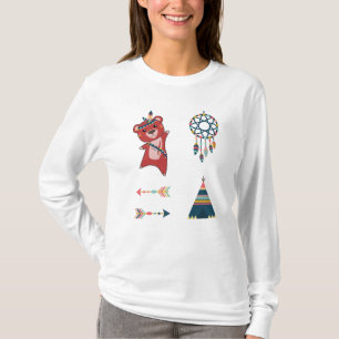 Camiseta Vinheta de Urso Vermelho Indiano Set Dreamcatcher
