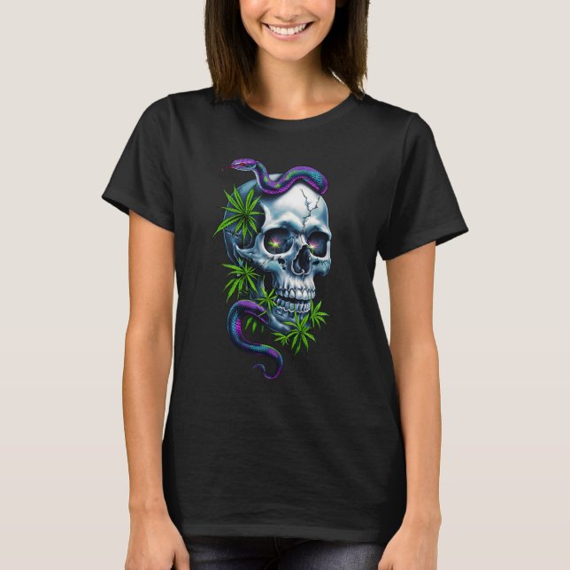 Camiseta Vinheta Design de Caveira E Cobra (Frente)
