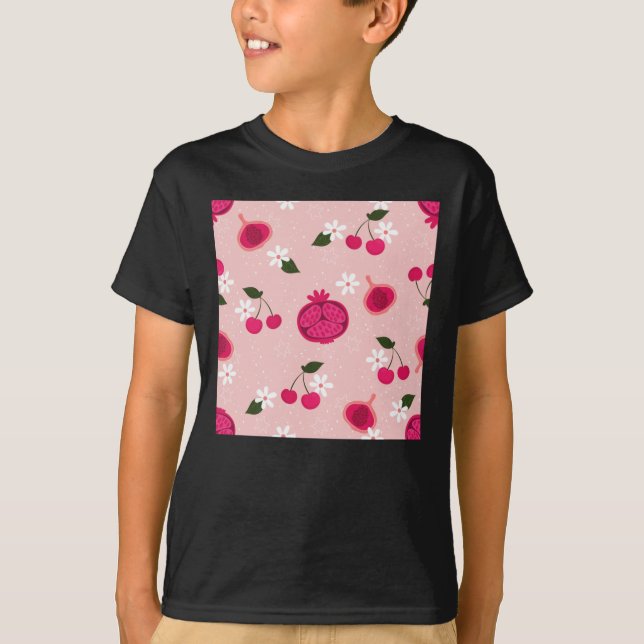 Camiseta Vinheta-margarida de Fruta de Pomegranato rosa (Frente)