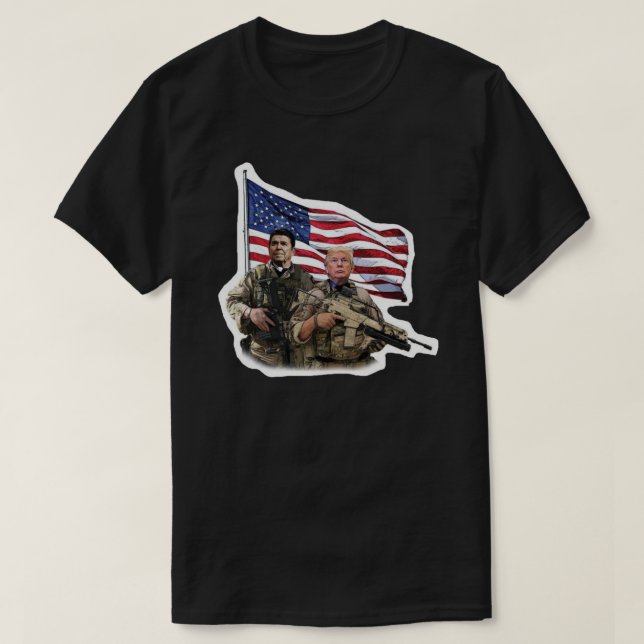 Camiseta Vinheta Militar Trump e Reagan 2020 (Frente do Design)