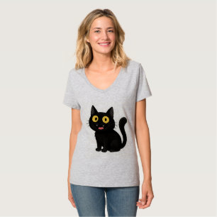 Camiseta Vinheta Preta Engraçado com Olhos Amarelos