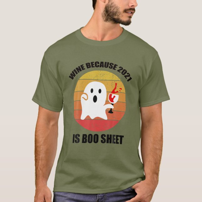 Camiseta Vinho Bebendo Fantasma Do Halloween Em 2021 Engraç (Frente)