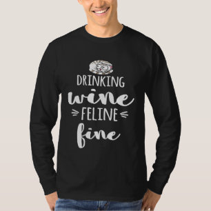 Camiseta Vinho bebendo Feliz Gato Fundido
