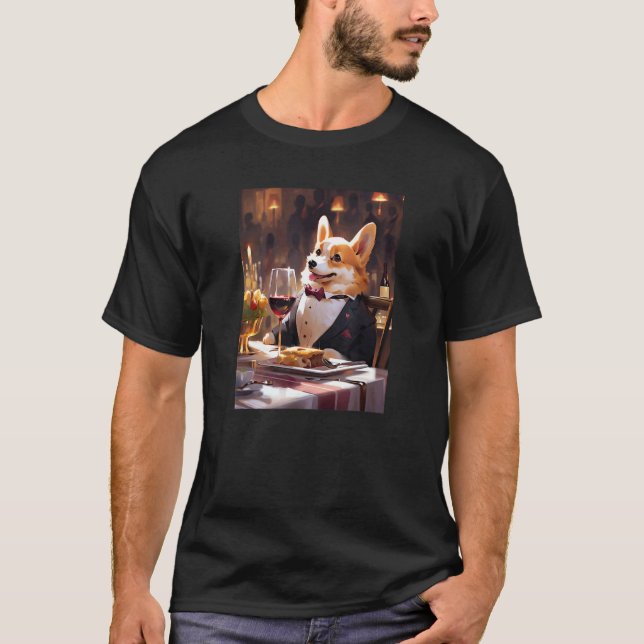 Camiseta Vinho Corgi Bebida Engraçada de Cachorro (Frente)