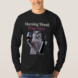 Camiseta Vinho De Mão Primeiro Gato Engraçado Bebida De Vin