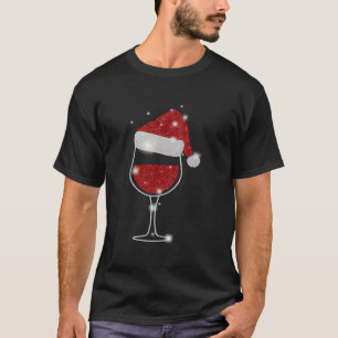 Camiseta Vinho De Natal Vidro De Vinho Vermelho Santa Hat