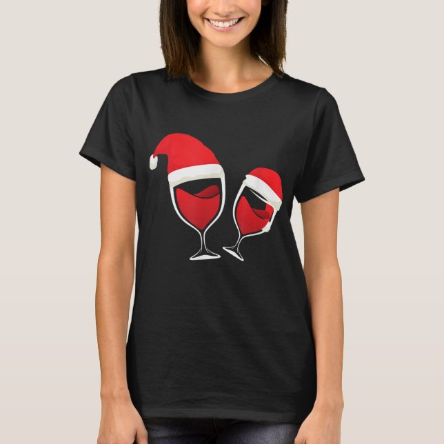 Camiseta Vinho de Natal Vidro de Vinho Vermelho Vinho Santa (Frente)