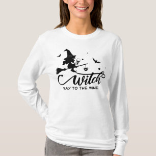 Camiseta Vinho de vassoura voadora de bruxa das bruxas