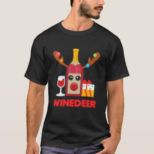 Camiseta Vinho Deer Reindeer Bebendo Engraçado Mãe Natal